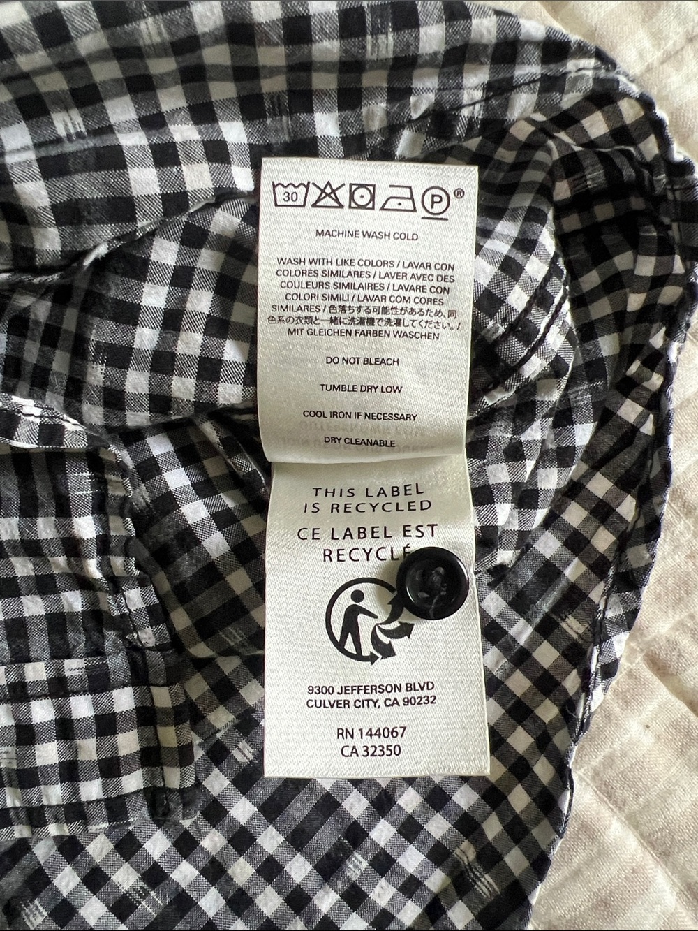 Outerknown Black & White Gingham Short-Sleeve Button-Down Shirt - Picture 6 of 6